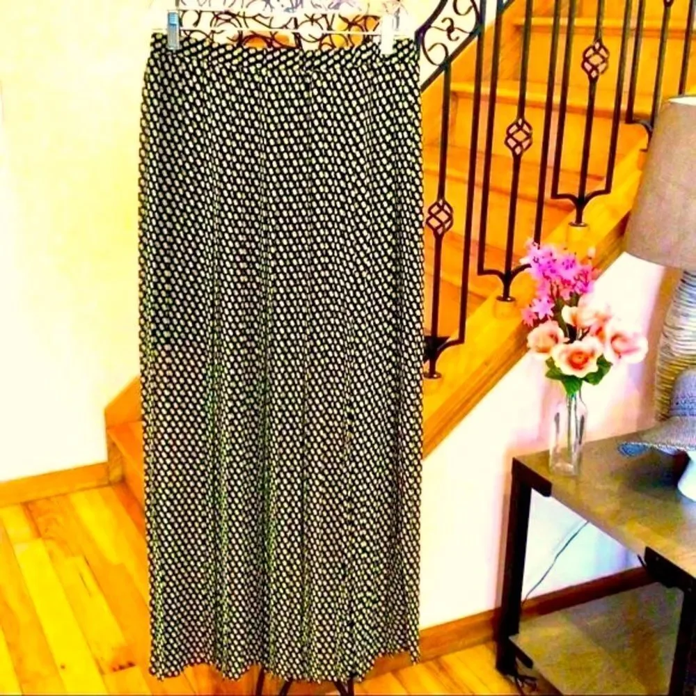 MICHAEL KORS YELLOW & BLACK POLKA DOT PLEATED MINI MAXI SKIRT W/FRONT SLIT NWT